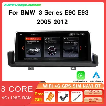 NAVIGUIDE 자동차 라디오, BMW E90 카플레이 화면, 안드로이드 12, BMW 3 시리즈 E90 E91 E92 E93 2005-2012, 4G 멀티미디어 GPS, 10.25 인치
