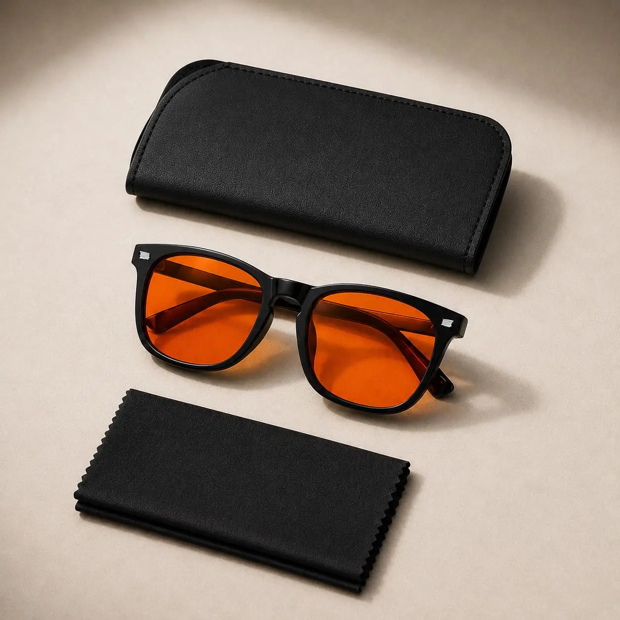 Enhanced Sleep and Screen Protection Glasses with Leather Case - Red Tinted Lenses