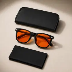 Enhanced Sleep and Screen Protection Glasses with Leather Case - Red Tinted Lenses (Orange)