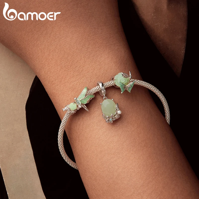 Bamoer 925 Sterling Silver Original Dragonfly Charm Light Green Butterfly Bead Spring Healing For Women Party Fine Jewelry Gift 2