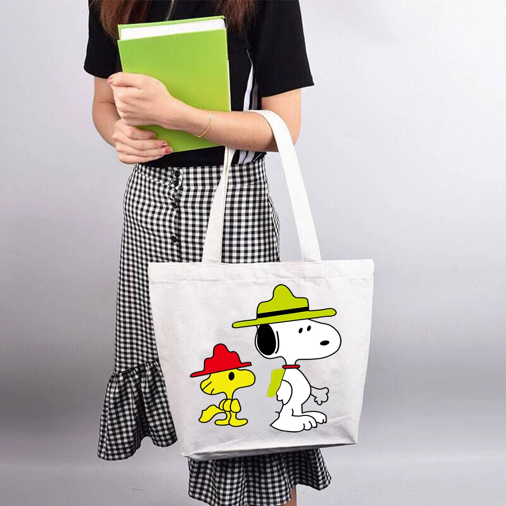 Snoopy Cartoon Print Tote Bags For Women Canvas 2022 New Luxury Handbags Shopping Printed Bag Fabric Reusable Handbag For Girls