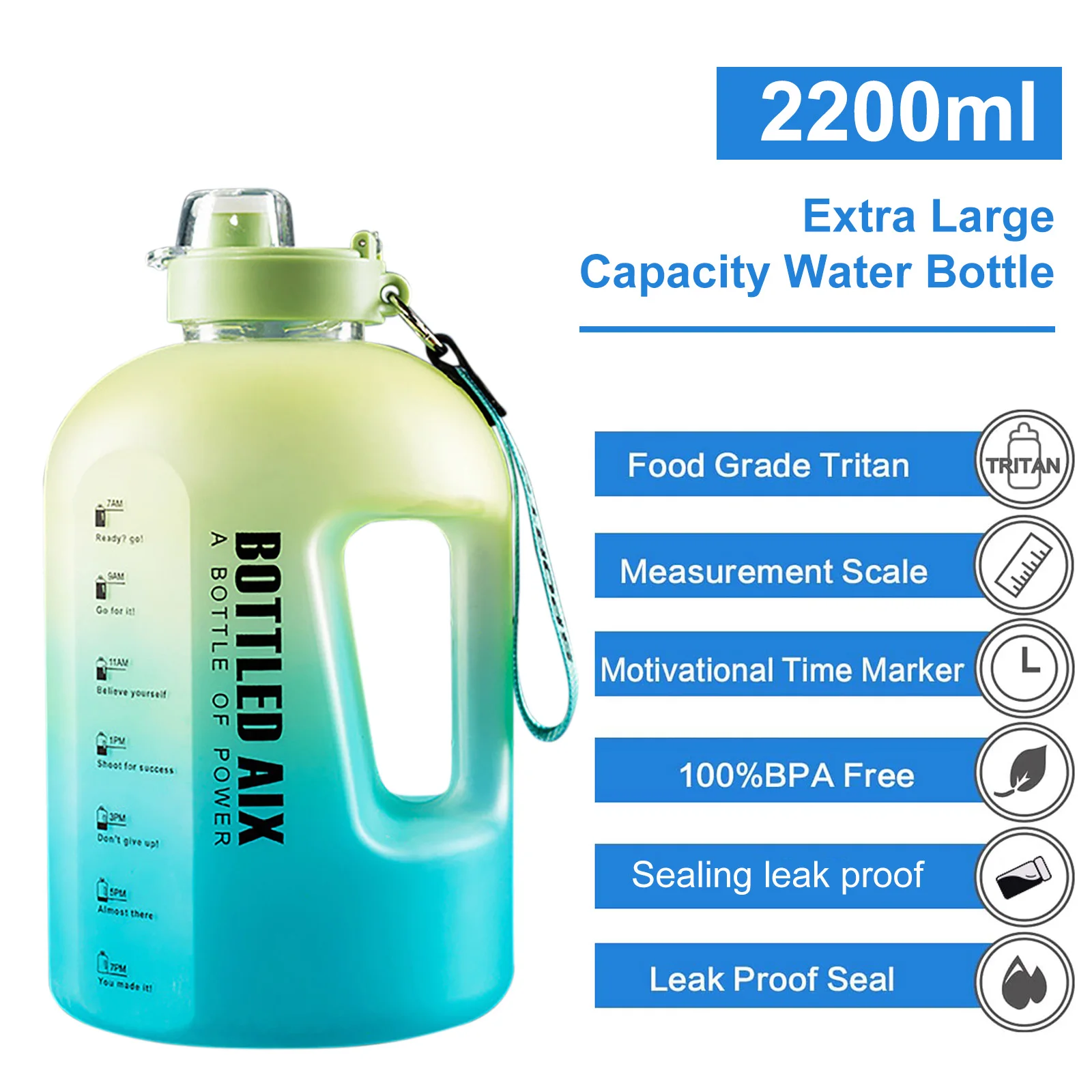Botella de agua deportiva de gran capacidad de 2.2 litros, botella de agua  potable para gimnasio, ta…Ver más Botella de agua deportiva de gran