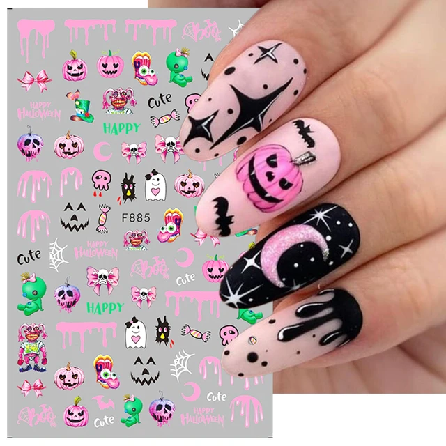 Luminous Halloween Nail Art Stickers 3D Spooky Sliders Glow Dark Pumpkin  Evil Eye Spider Skull Snake Polish Holiday Decoration - AliExpress