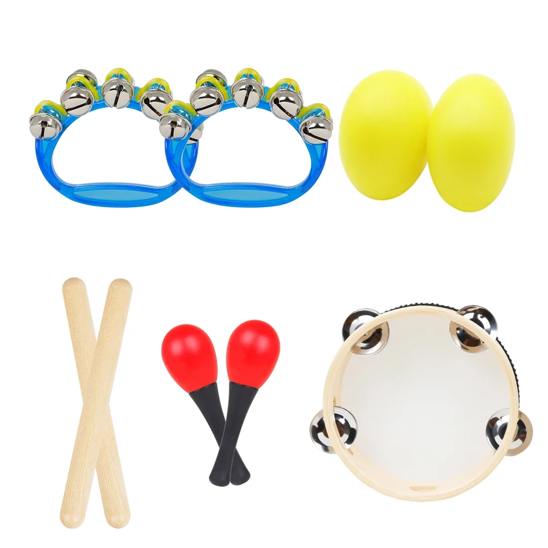 Orff Instrument Set 5Pcs/Set 6 Inch Black Lamb Chop Tambourine Sand Egg Rhythm Stick Children's Percussion Instrument Set