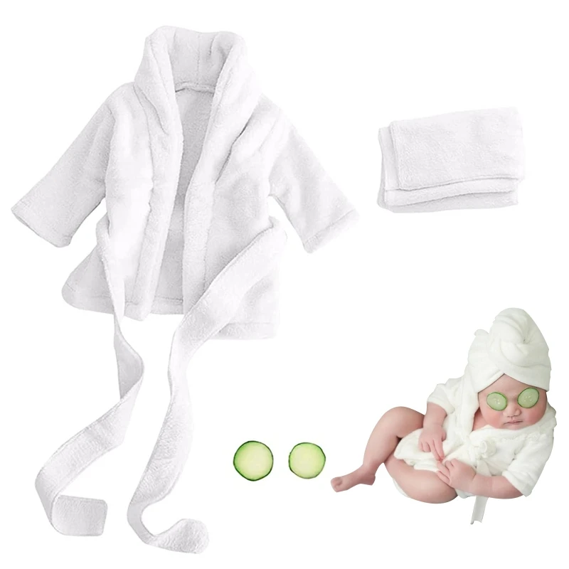 1 Set Newborn Photography Props Bathrobe Wrapping Head Headscarf Plastic Cucumber Slice Set for Infant Boys Girls Costume