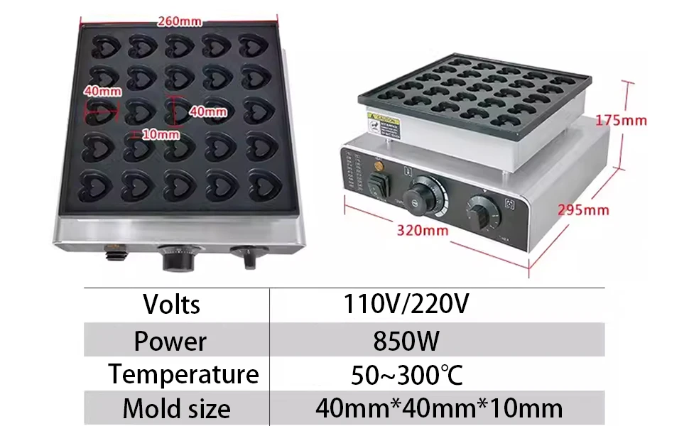 Description Picture 4 of itemXEOLEO Commercial Pancake Machine 25 Holes Dutch Poffertjes Grill Mini Pancake Maker Non-stick 900W Dorayaki Griller