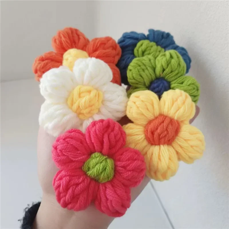 Hand-Knitted Colorful Floral Applique Patches