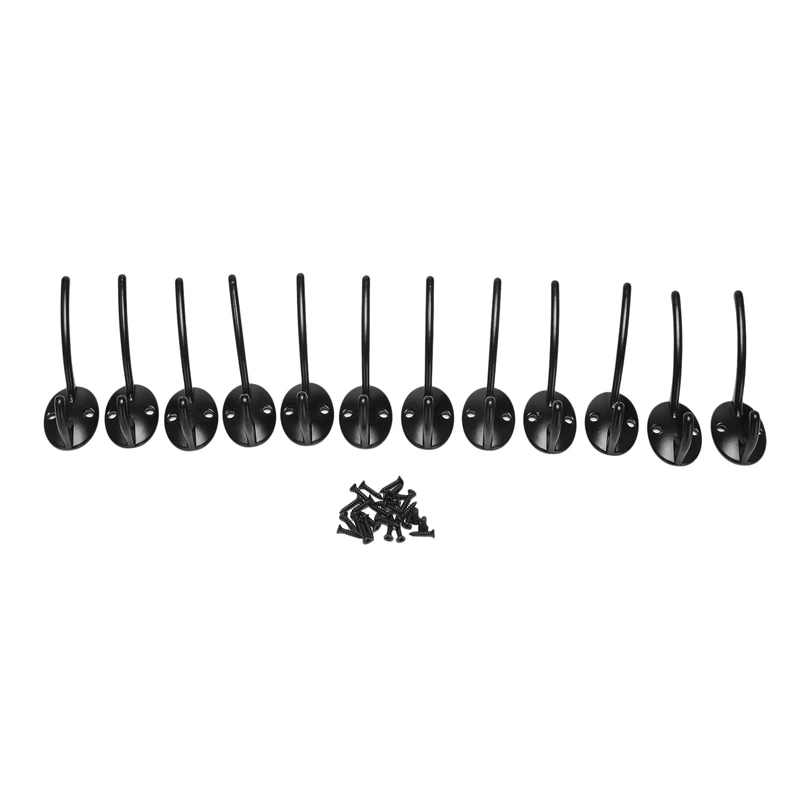 12 Pack Black Coat Hooks Wall Mounted With Retro Double Hooks Utility Black Hooks For Coat
