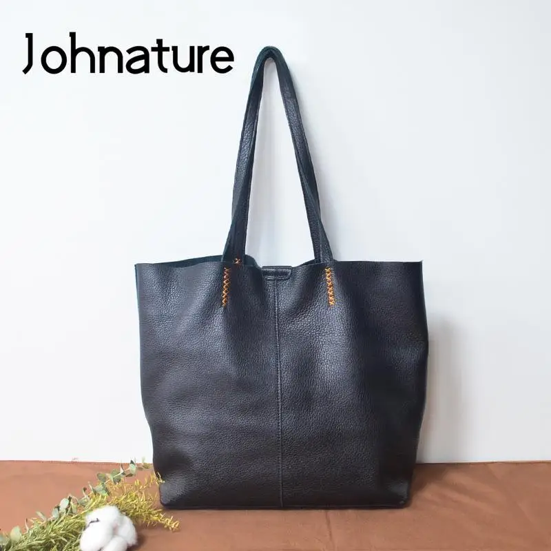 

Женская Повседневная Сумка-тоут Johnature, однотонная вместительная сумка из натуральной воловьей кожи, сумка через плечо, 2024