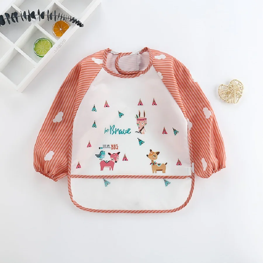 1Pcs Waterproof Eating Smock Infant Toddler Baby Cartoon Long Sleeve Art Apron Animal Smock Soft Baby Bib Burp Clothes