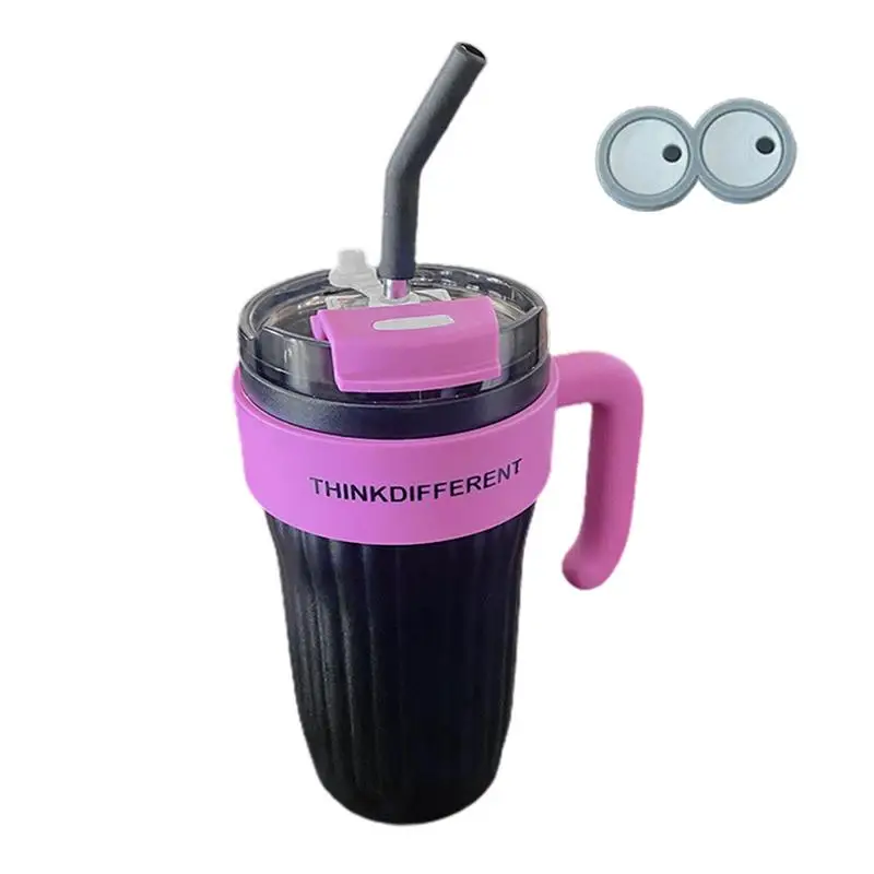 

Insulated Cup With Handle Travel Mug Cupholder Friendly With 3D Eye Sticker Leakproof Large Capacity Tumbler Mug With Straw For