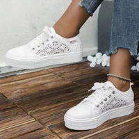 Femmes chaussures mode été décontracté blanc chaussures découpes dentelle toile creux respirant plate-forme chaussures plates femme baskets 2