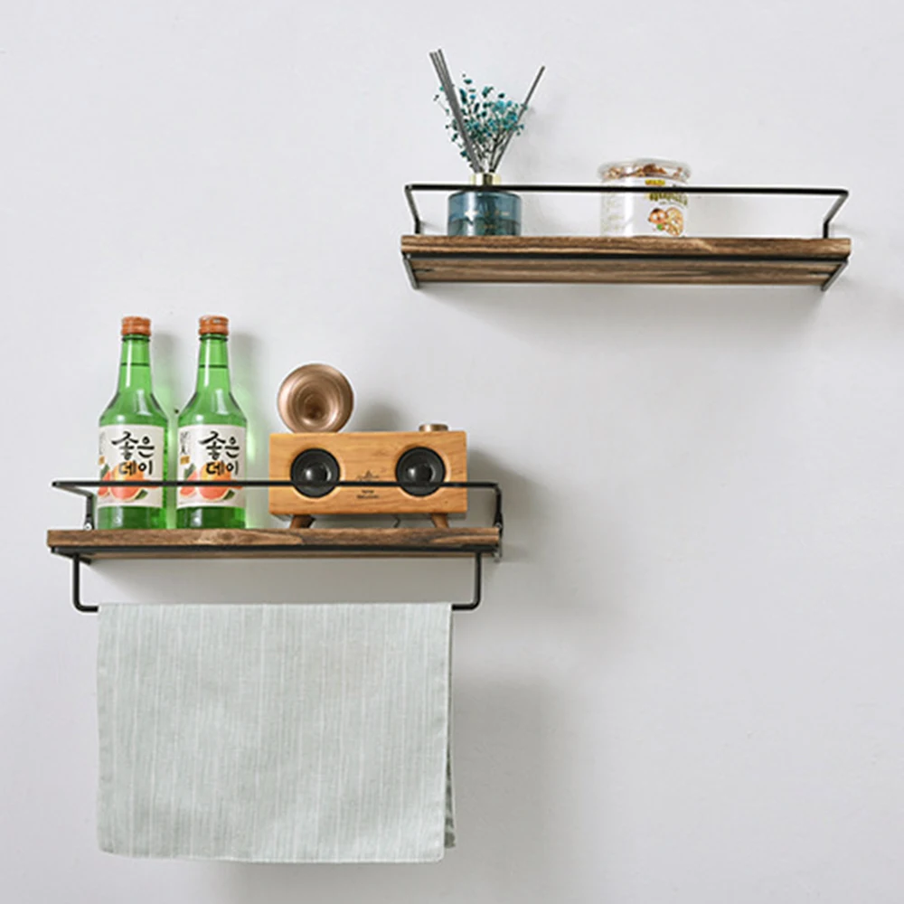 

Floating Shelf Wall Mounted Shelf with Rails and Towel Rack Set of 2 for Living Room, Bedroom, Washroom