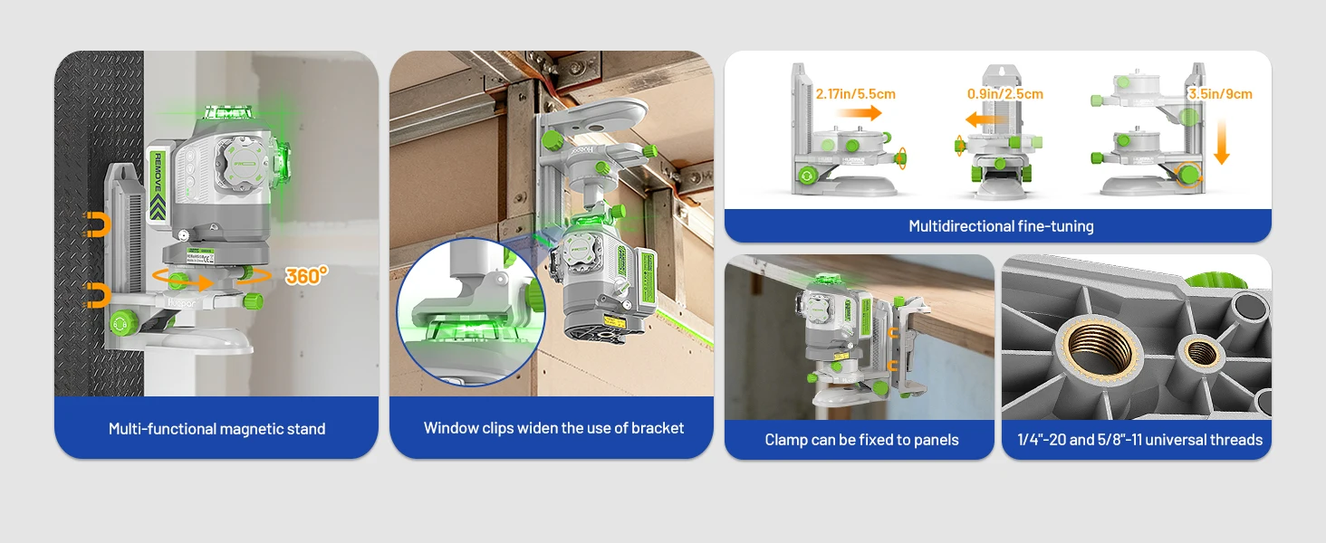 Pro 3D Laser Level Self Leveling with Pivot Around Point Fine Adjustment Green L