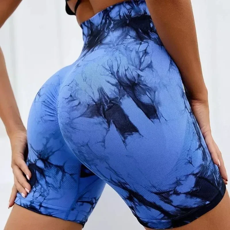 

Женские шорты Tie-DyeYoga с высокой талией, обнаженные, для тренировок, Леггинсы пуш-ап, женские шорты для йоги, тренажерного зала, бега, спортивная одежда