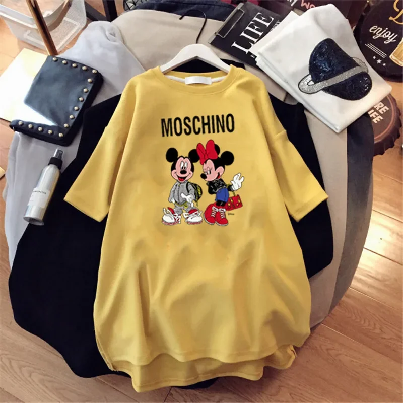 Trendy Printed T-Shirt Women's Mickey Minnie Summer Loose Short Sleeve Mid-Length Large Size Fashion T-Shirt Women's Clothing