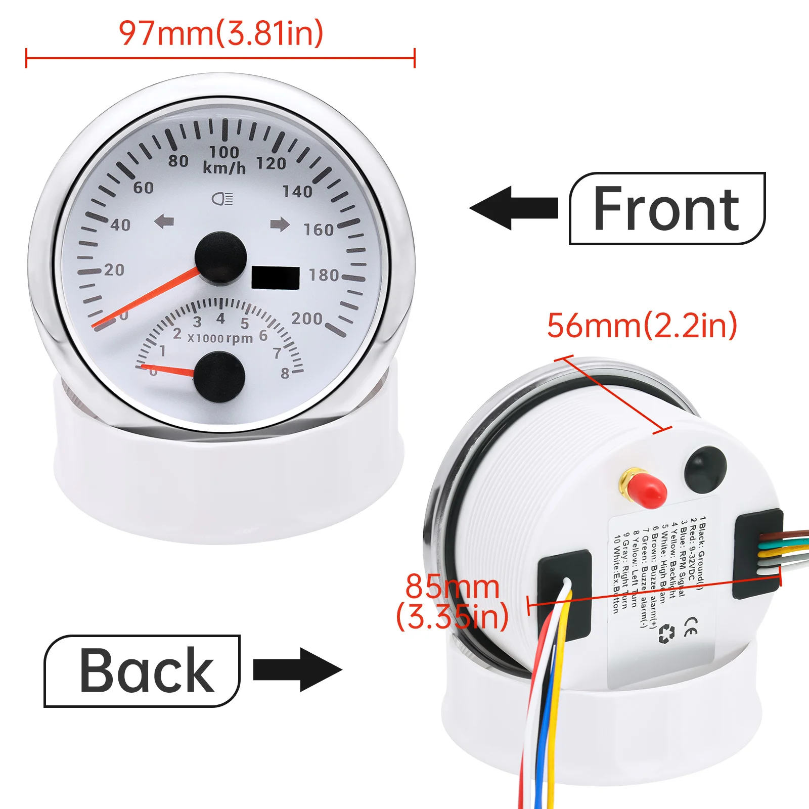 ELING Universel Numérique Compteur De Vitesse GPS Compteur De Voyage Compteur  Compteur Pour Bateau Yacht Moto Voiture 2 pouces (52mm) 12V 24V :  : Auto et Moto