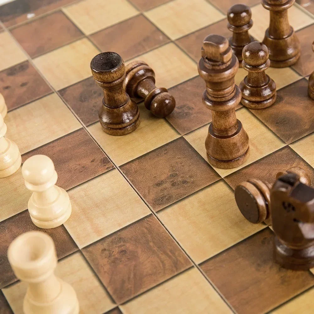 3 in 1 Chess Board Folding Wooden Portable Chess Game Board Wooden Chess Board for Adults(Chess + Checkers and Backgammon) 4