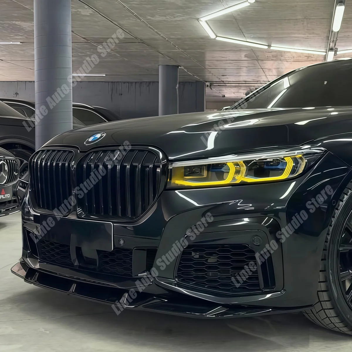 BMW 7 시리즈 G11 G12 M 팩 LCI 745e 730Li 740Li 2019 2020-2022 ABS 글로시 블랙 바디 키트용 프론트 범퍼 스플리터 립 스포일러