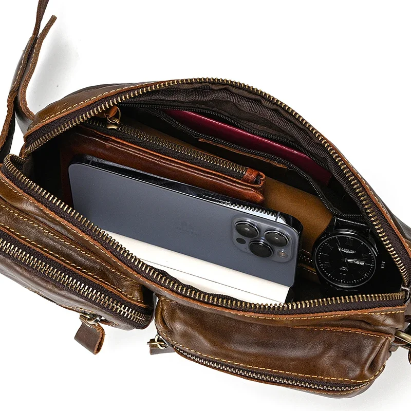 Genuine leather waist bag for men with sleek premium design and adjustable strap