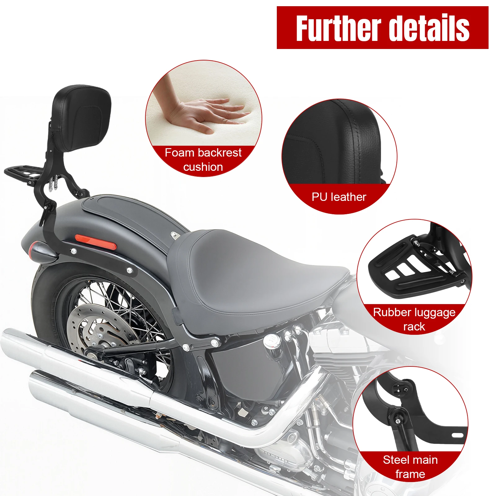 NEW Motorcycle Passenger Backrest Pad Adjustable Rider Backrest Rotatable Multi-Purpose for Harley Street750/500 XG750/500 14-22