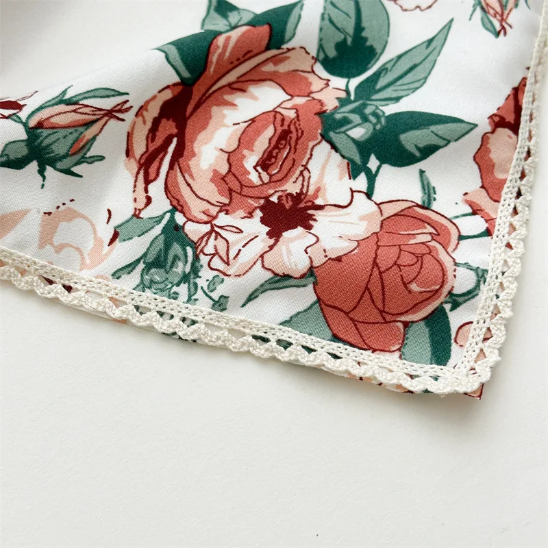 Floral Triangle Headscarf for Women 2025 - Cotton Bandana Scarf with Lace Edge, Summer Beach Hair Accessory