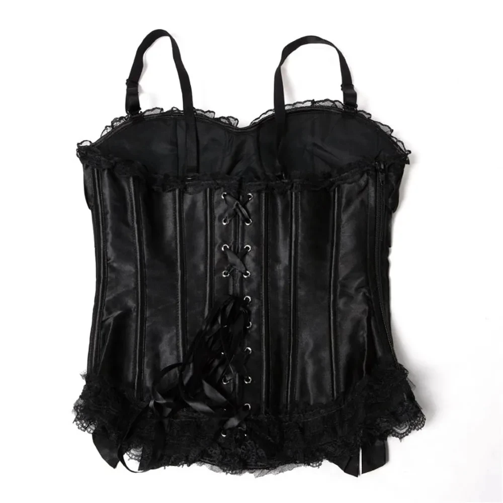 Women Sexy Satin Corsets Adjustable Shoulder Corset Straps Side Zipper Overbust Corset Body Shaping Underwear Cup Tops