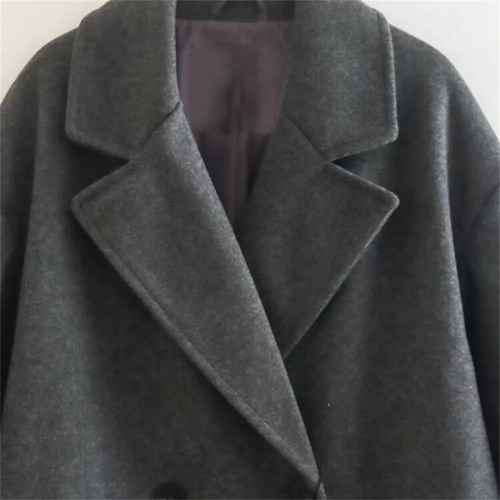 UNIZERA 2023 Winter New Product Women's Fashion and Casual Versatile Flip Collar Double breasted Button Long Woolen Coat Coat Co 6