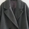 UNIZERA 2023 Winter New Product Women's Fashion and Casual Versatile Flip Collar Double breasted Button Long Woolen Coat Coat Co 6