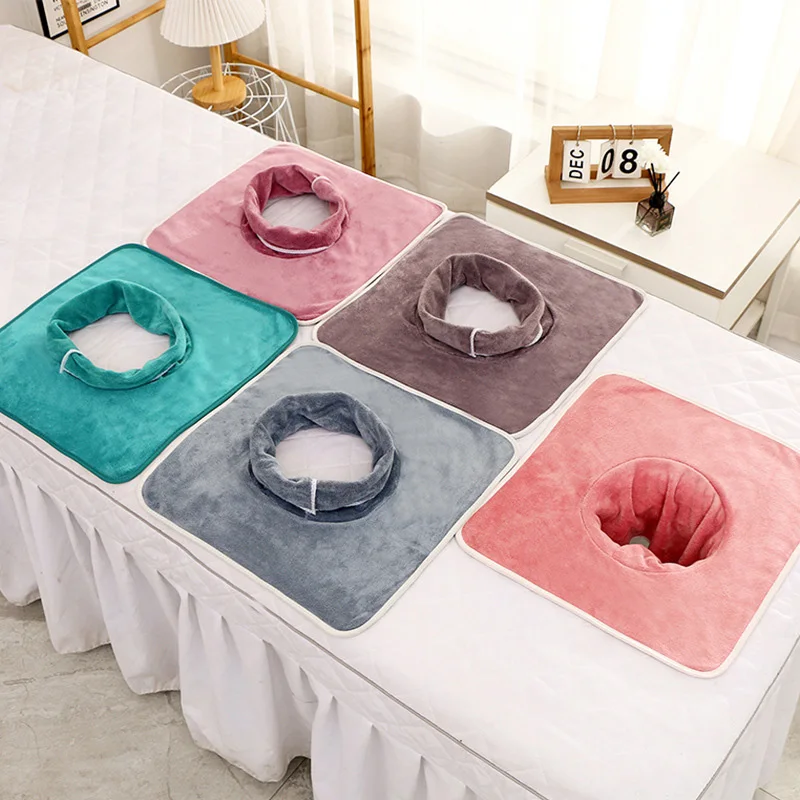Thickened Velvet SPA Towel With Hole 35x35cm Beauty SPA Massage Table Planking Face Towel Salon Bedside Hole Towel Bed Bandana 2