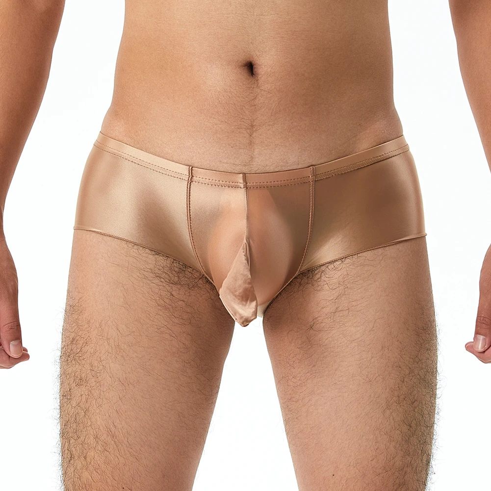 

Mens Pouch Solid Thong Briefs Glossy Underwear Sissy Erotic Lingerie Oil Shiny Panties Long Elephant Nose JJ Sleeve Underpants