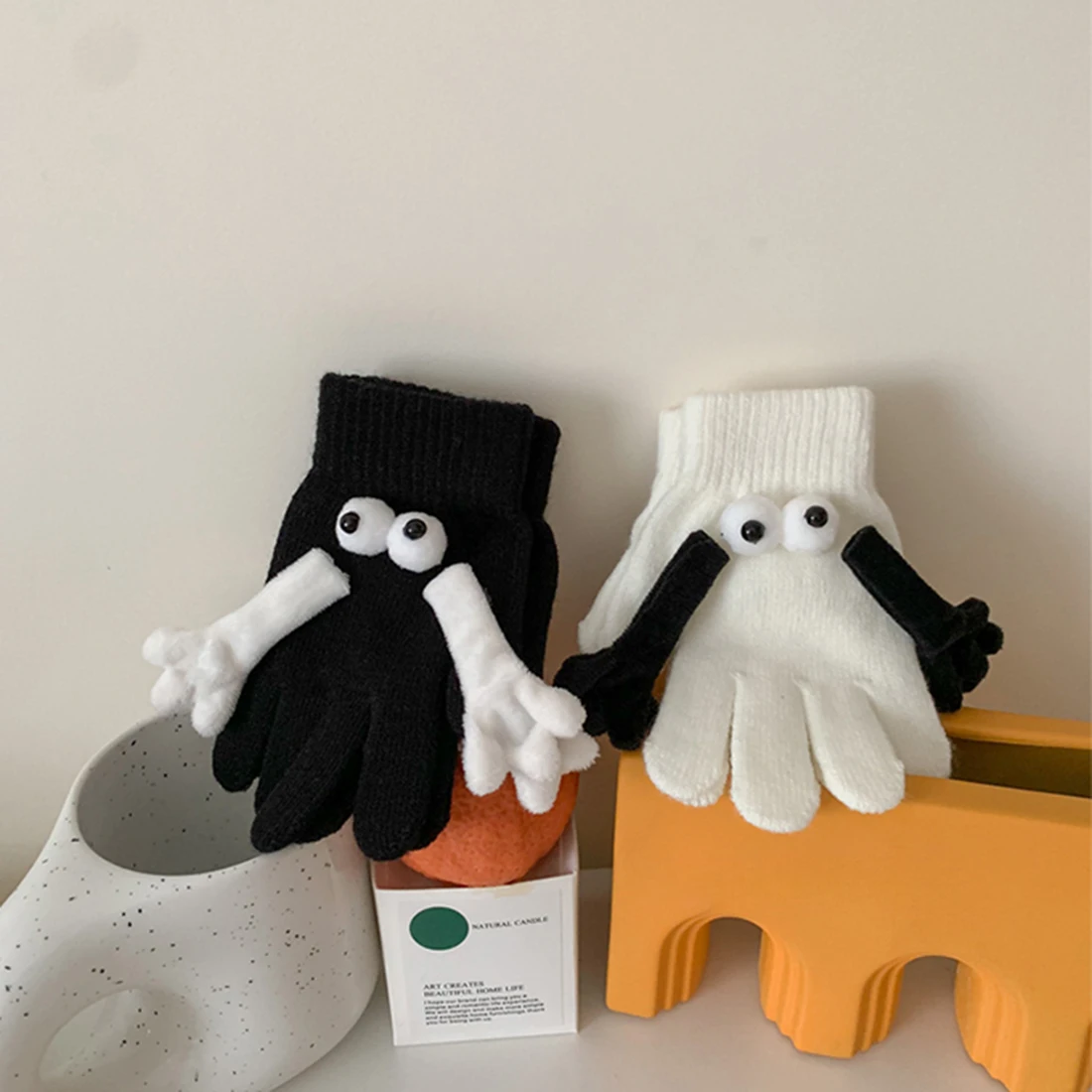 

Winter Lovely Magnetic Connection Couple Gloves Mittens Cartoon Cute Knitted Gloves Full Finger Gloves Holding Hands Gloves Gift