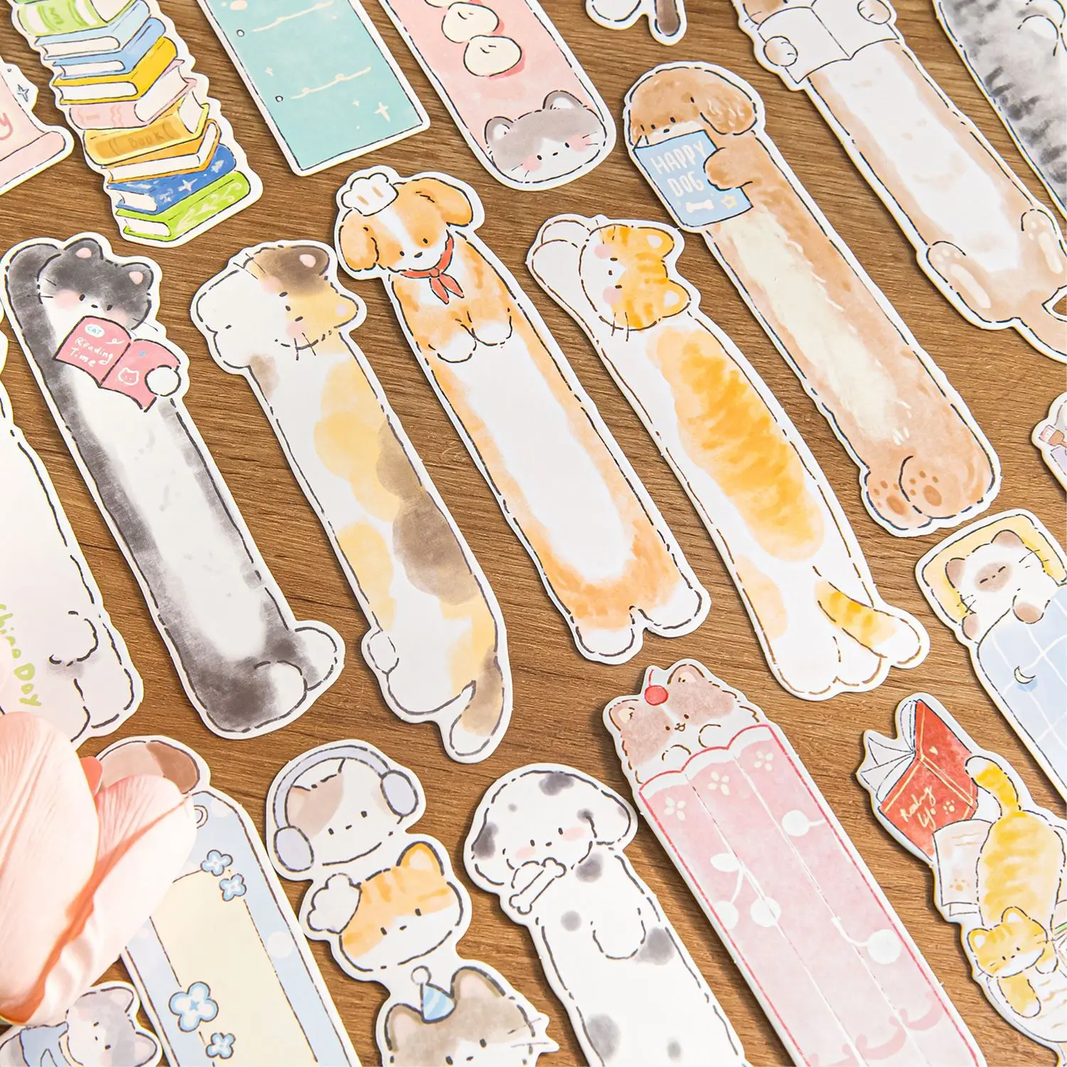 30pcs/box Kawaii pet box bookmark set cute hand drawn pattern hand account reading writing mark learning focus 4