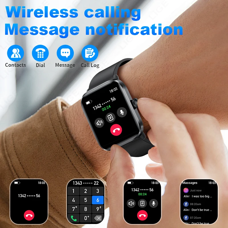 LIGE Men Smart Watch 1.83”Full Touch Screen Heart Rate Bracelet Sports Fitness Tracker Ladies Smartwatch For Android IOS +Gift