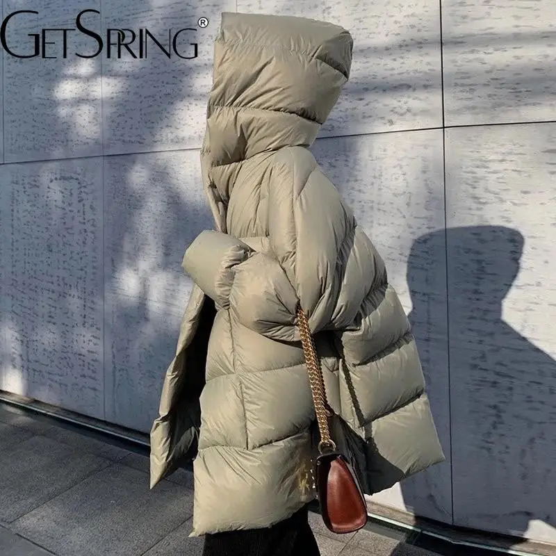 Getspring Women Down Coat 2022 Winter Hooded White Duck Jacket Fashion