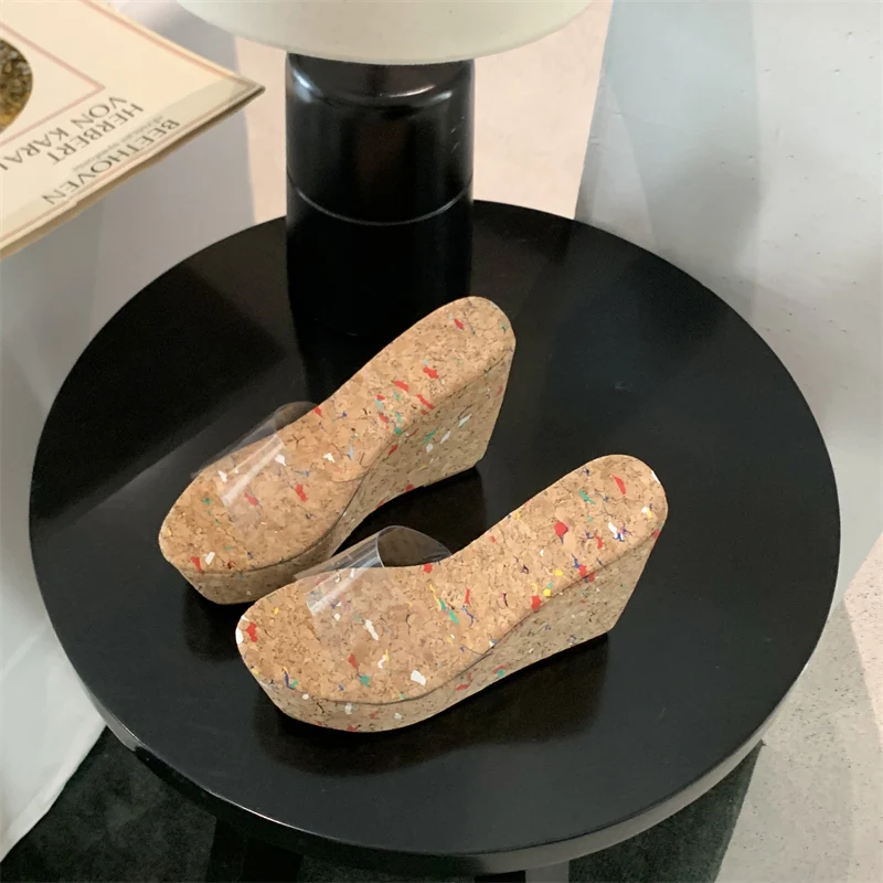 ZOOKERLIN Platform Transparent PVC Wedges Women's Slippers Summer Simple Slip On High Heels Mueller Shoes For Women Solid Color