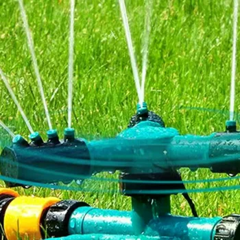 Boquilla de aspersor de pulverización de agua giratoria automática de 360 grados de tres puntas, suministros de riego para jardín y césped 1