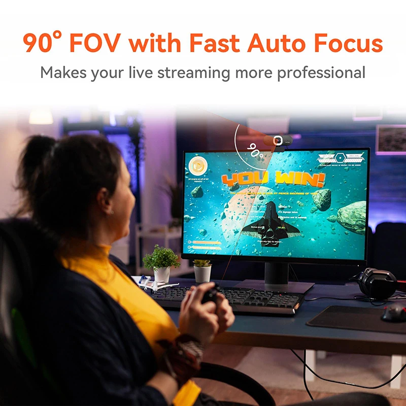 V32AFL 4K HD Webcam Microphone Auto-Focus Auto-Framing Web Camera Adjustable Fill Light & Privacy Protection