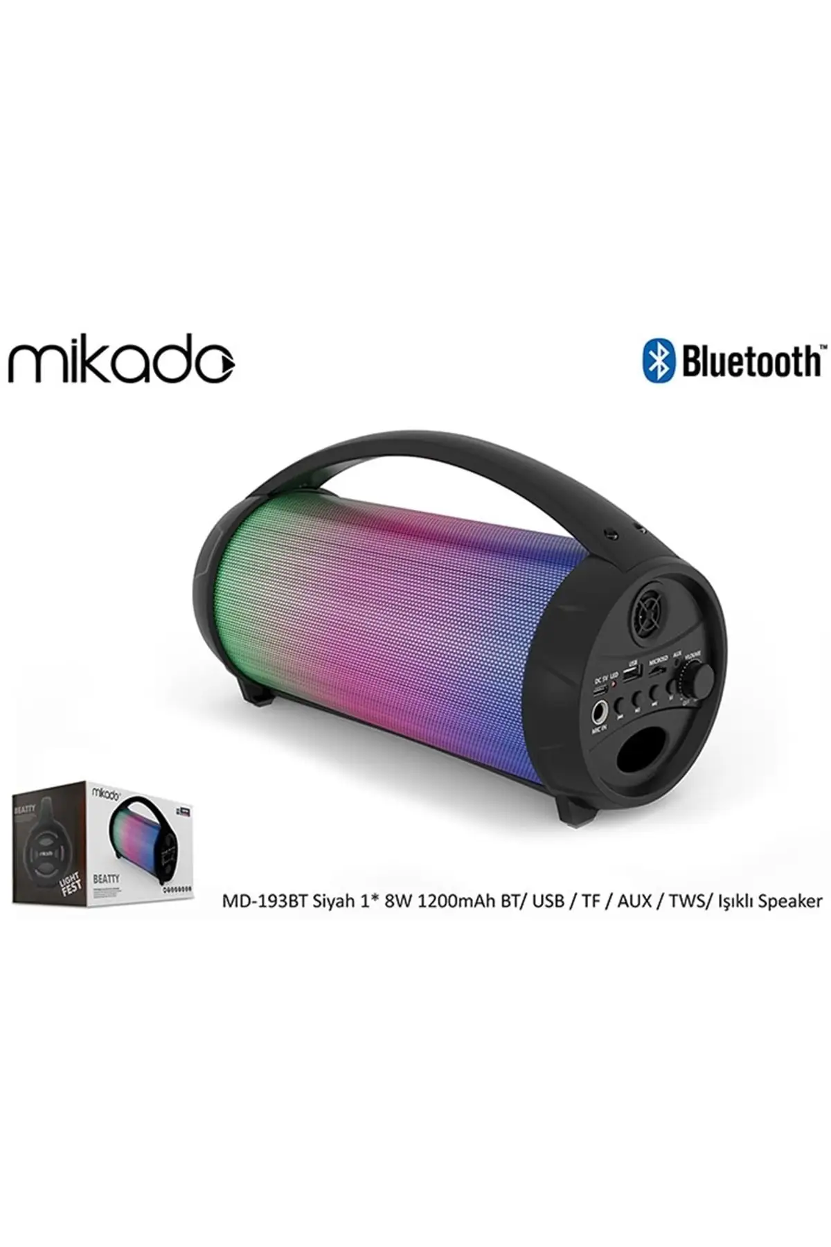 

Md-93bt Black 1*8w 1200mah Bt usb tf aux tws illuminated Speaker