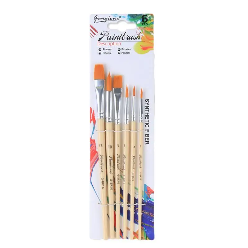 

Artist Paint Brush Set 6PCS Nylon Hair Paint Brushes Painting Brushes Kit For Acrylic Oil Watercolor Gouache Artist Craft