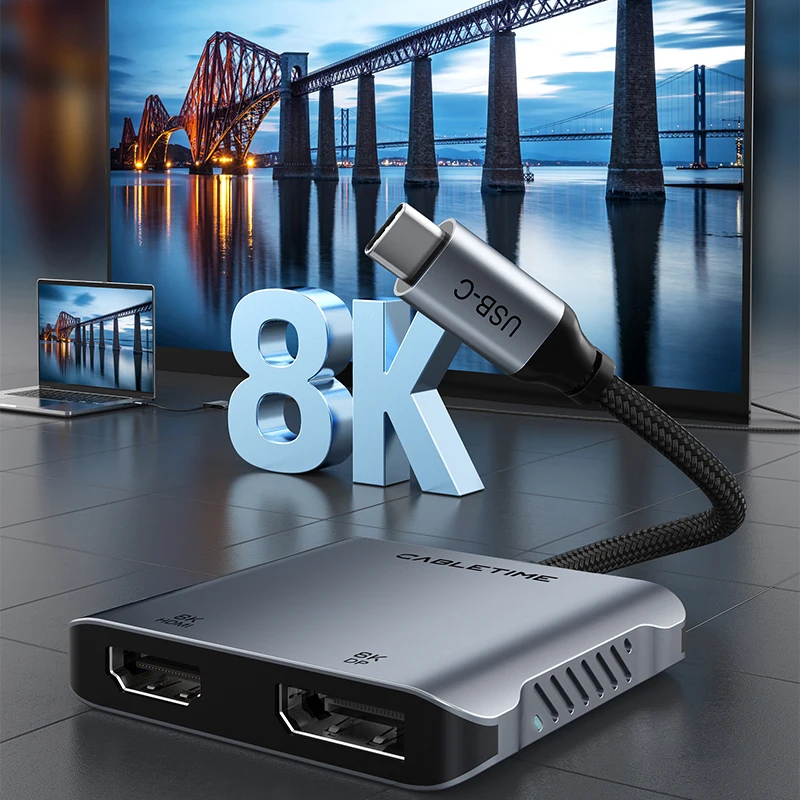 Cabletime-usb c para Dual Hdmi Displayport pd 100w Dual Display para Laptop Dell Asus C442 8k 30hz 4k 120hz - Imagem 2