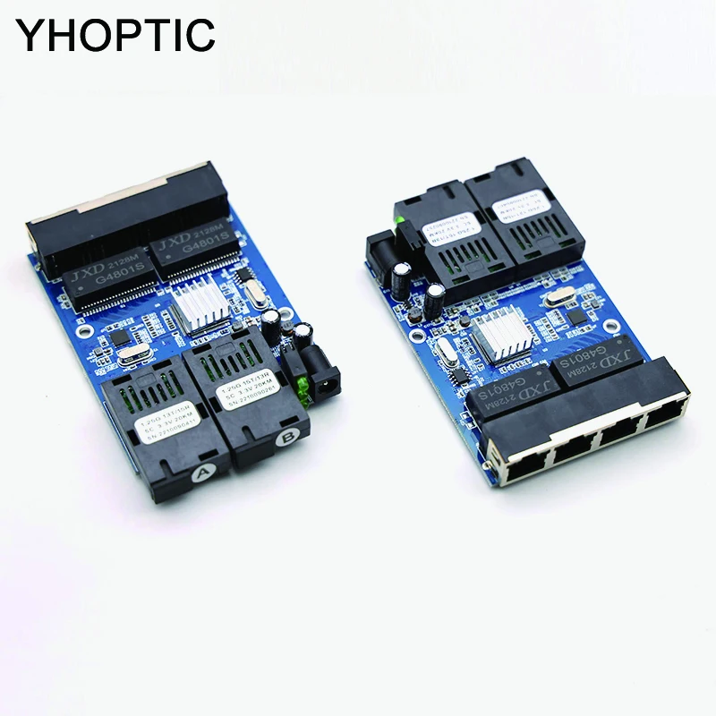 Гигабитный коммутатор Ethernet 2 оптоволоконных порта 4 медиаконвертера RJ45Port Плата PCBA Гигабитный коммутатор Ethernet Одномодовый симплексный