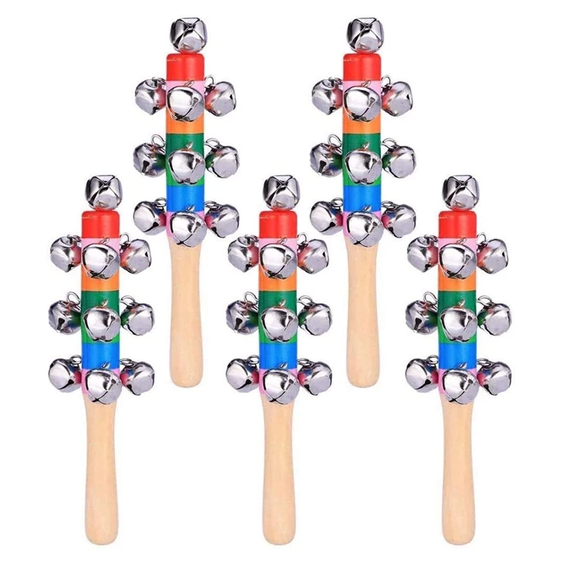 5 Pack Hand Jingle Bells Hand Bells Wooden Handle Bell Musical