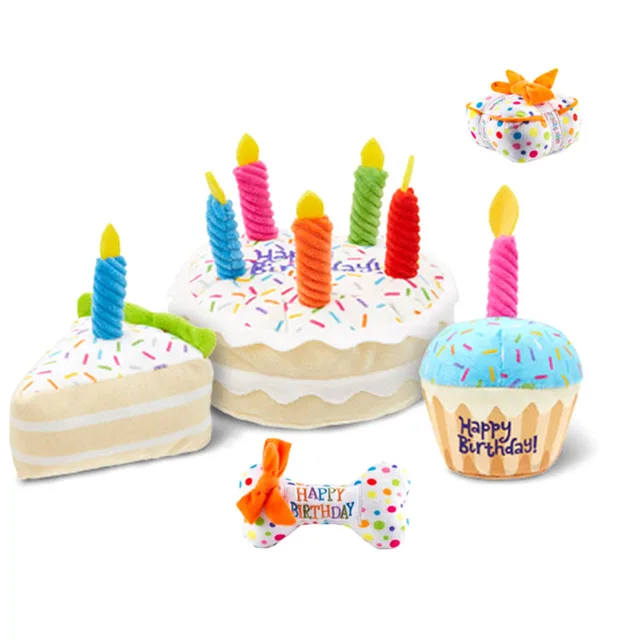 Pet Dog Toy Cute Birthday Cake Squeaky Toys Bite Resistant Bone Shape Stuffed Toy Cat Puppy Chew Toy Interactive Dog Accessories 2