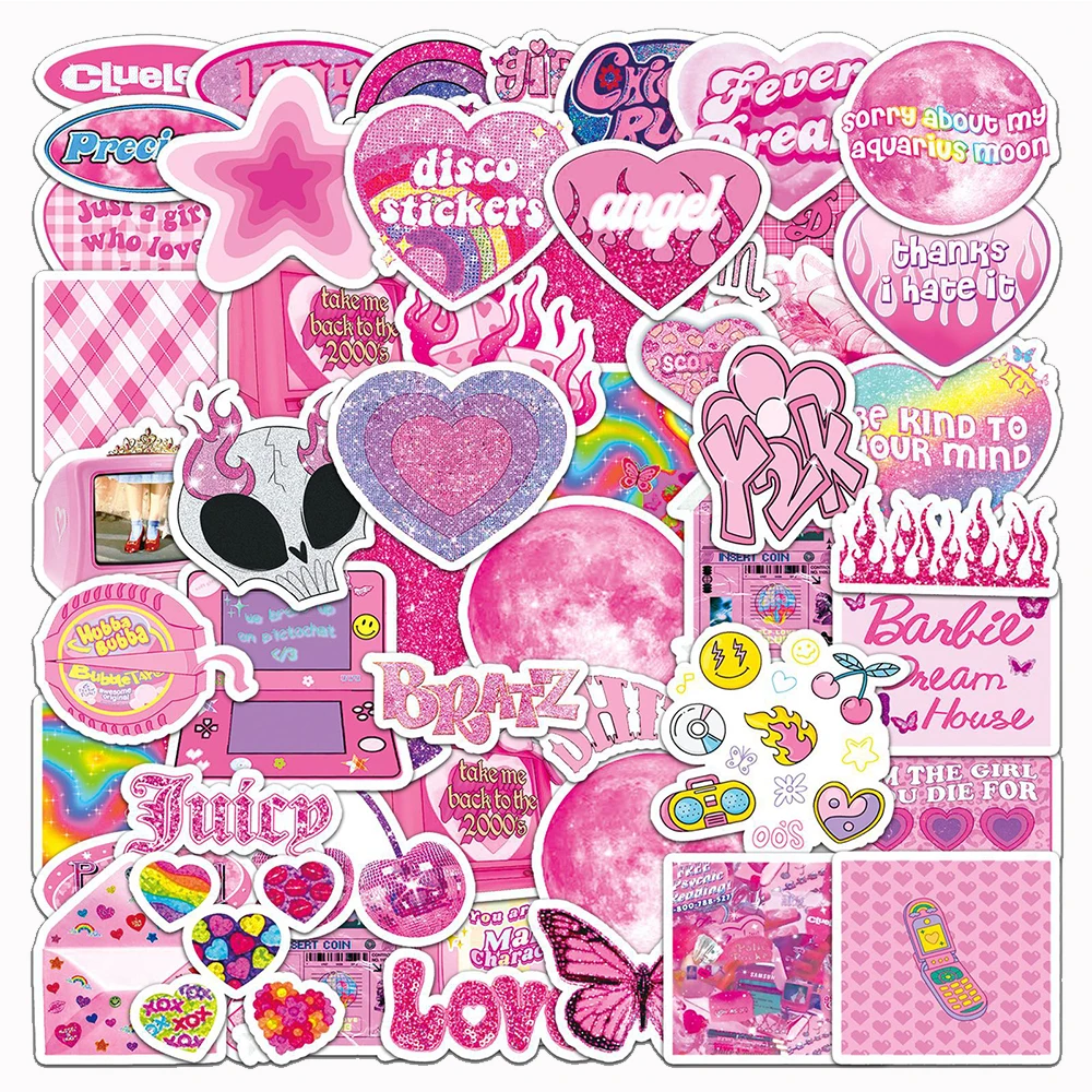 

10/30/50pcs Cute Y2K Girl Pink Cartoon Stickers Aesthetic Decal Laptop Guitar Phone Notebook Suitcase Decoration Sticker Kid Toy