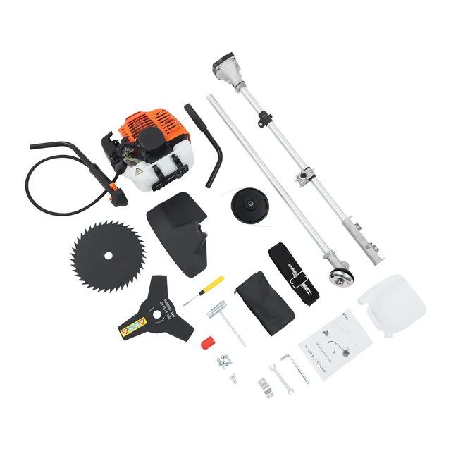 1.25KW 42.7CC Gas Brush Cutter 2-Stroke Gas Weed Trimmer 6500RPM 3 Heads Garden Trimmer and Brush Cutter for Forests/Gardens 6