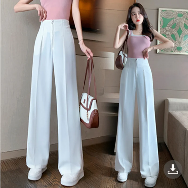 

BULOCHOVA New Fashion Wide Leg Straight Suit Pants High Waist Casual Loose Long Trousers For Women XXL