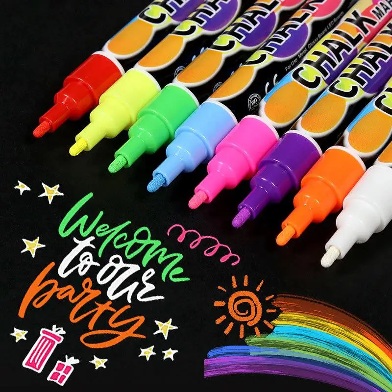 Liquid Chalk Marker Pens Erasable Multi Colored LED Writing Board Glass Window Art Marker Children Painting Blackboard Painting