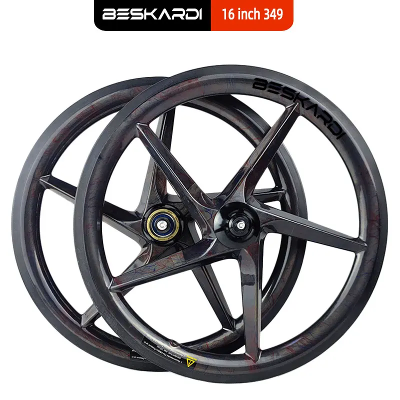 

16 inch 349 5 Spoke Carbon Wheel Folding Bicycle Five Spokes 3 7 Speed 74/112mm Rim Brake Beskardi For Brompton 3sixty Dahon