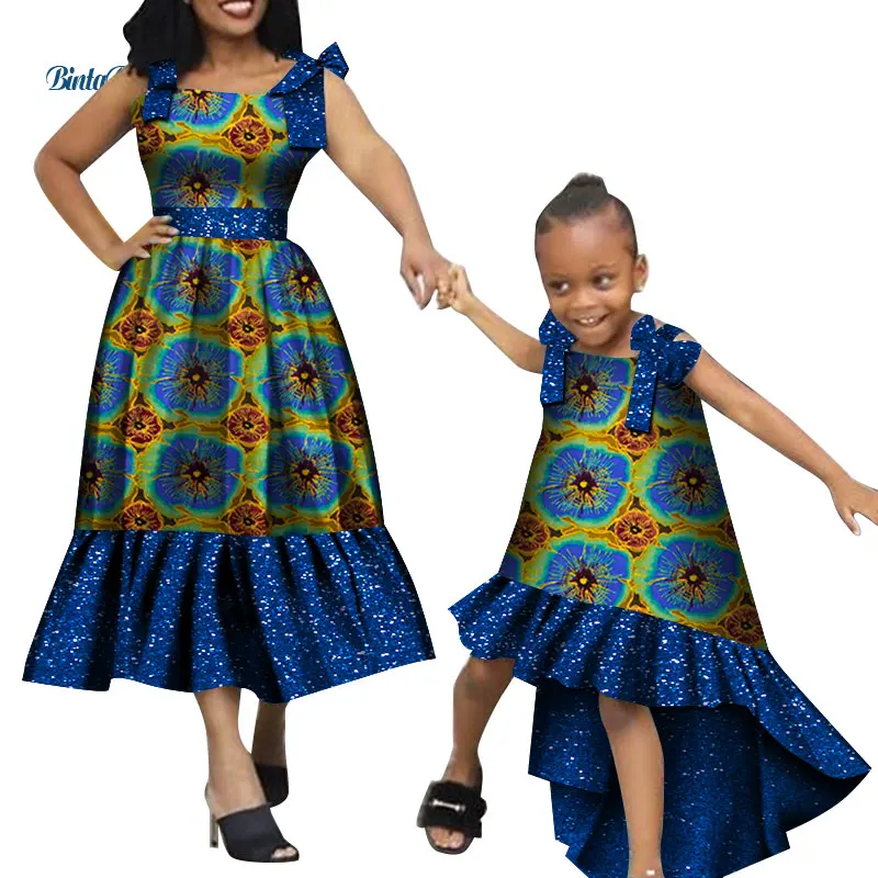 

Family Clothing African Clothes Long Dresses for Women Mom and Daughter Clothes 2pcs Dashiki African Design Clothing WYQ598